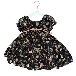 NWT Black floral dress with shimmer 12 month